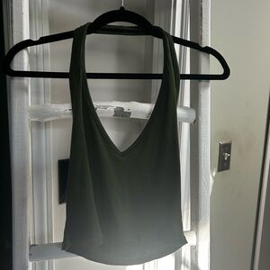 Olive Green Ribbed Tank Cropped Top